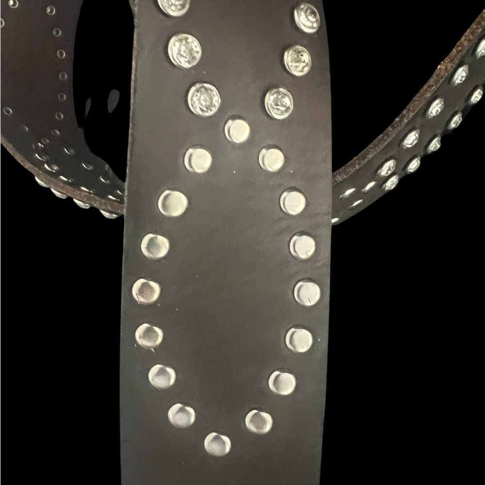 Anthropologie belt grommeted silver leather rhinestones western silver brass - Picture 4 of 15